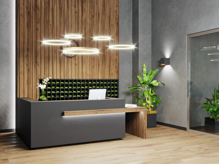 Modern reception desk in a commercial interior